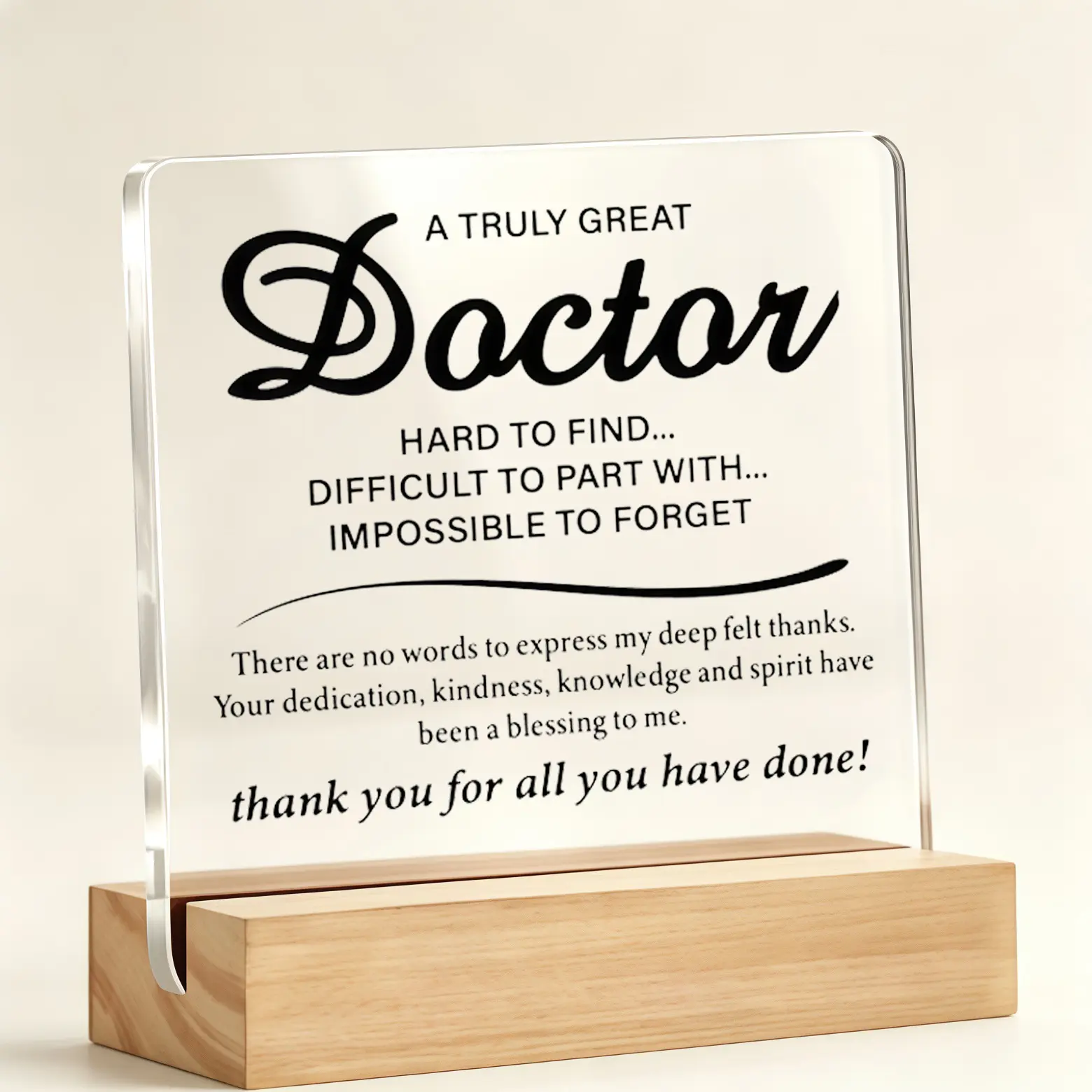 Modern Thank You Doctor Acrylic Plaque with Wooden Stand, Quote Sign for Physicians, Desk Decor Appreciation Gift for Special Occasions, Signs