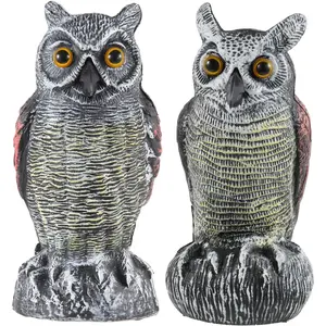 2 Pack  Owl Decoys to  Birds  from Gardens and Rooftop, Long-Eared Owl Bird Deterrents, Nature Scarecrow Plastic Owls Pest Repellent, Owl Statue for Garden Decor, Yard Decoration