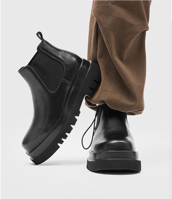 Men's Platform Chelsea Boots Black Height Increase Cleanfit Casual Business