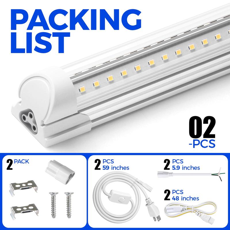 Barrina T8 LED Shop Light 2ft, 20W 3000LM 6500K, Linkable Shop Light Fixture for Room, Garage, Workbench, Warehouse, 2 Packs
