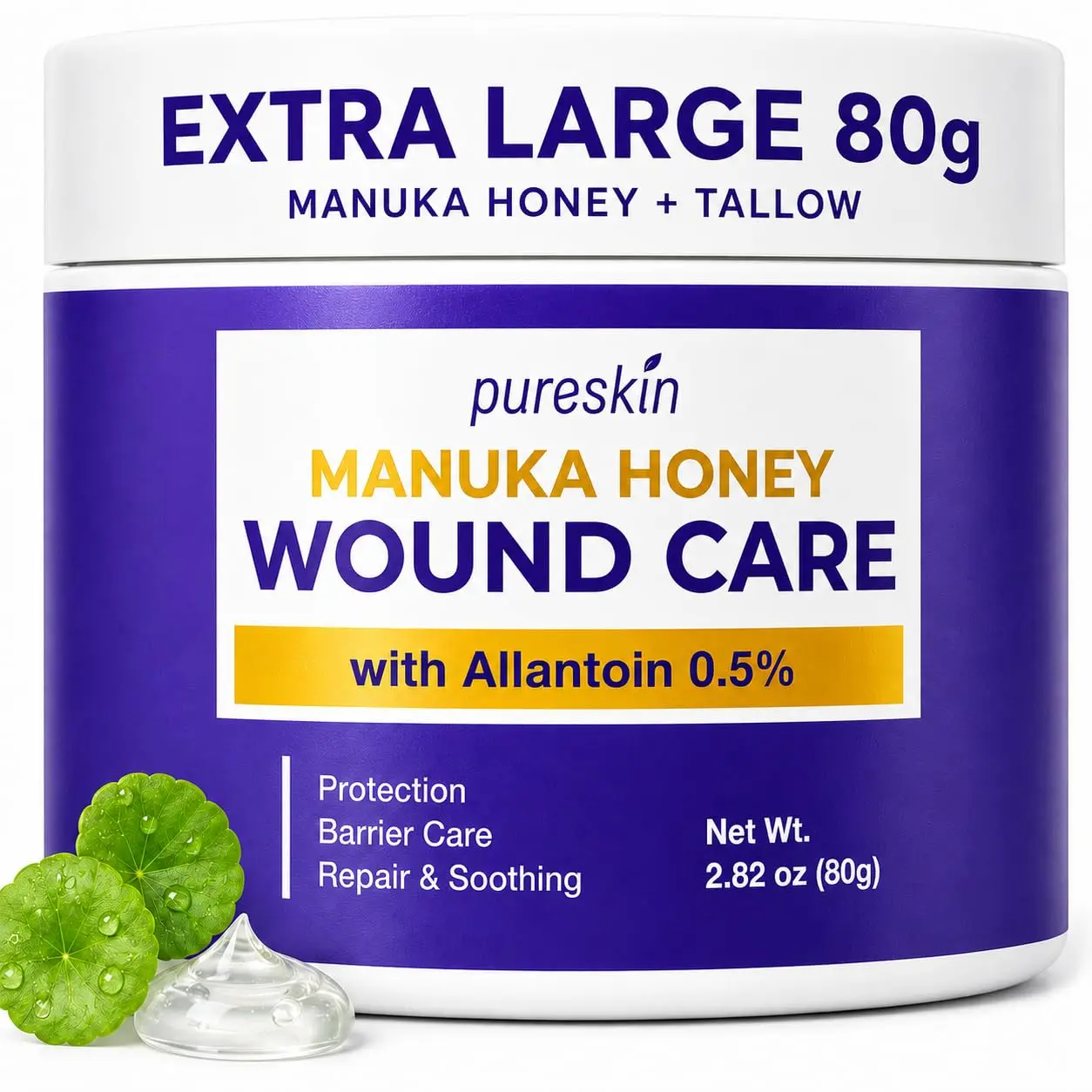PURESKIN Manuka Honey Wound Care: Manuka Honey Wound Gel for Cuts, Scrapes & Burns with Allantoin 0.5% & Tallow - Natural-Inspired Moisturizing Formula - 2.82 oz (80g)