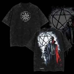 John Constantine - DCU verse Edition Double Printed Oversize Lightweight Acid Washed Tee TV series Vintage Graphic Design Top Cotton Comic Movie Superheroes Streetwear T-Shirt Clothes Menswear Womenswear.