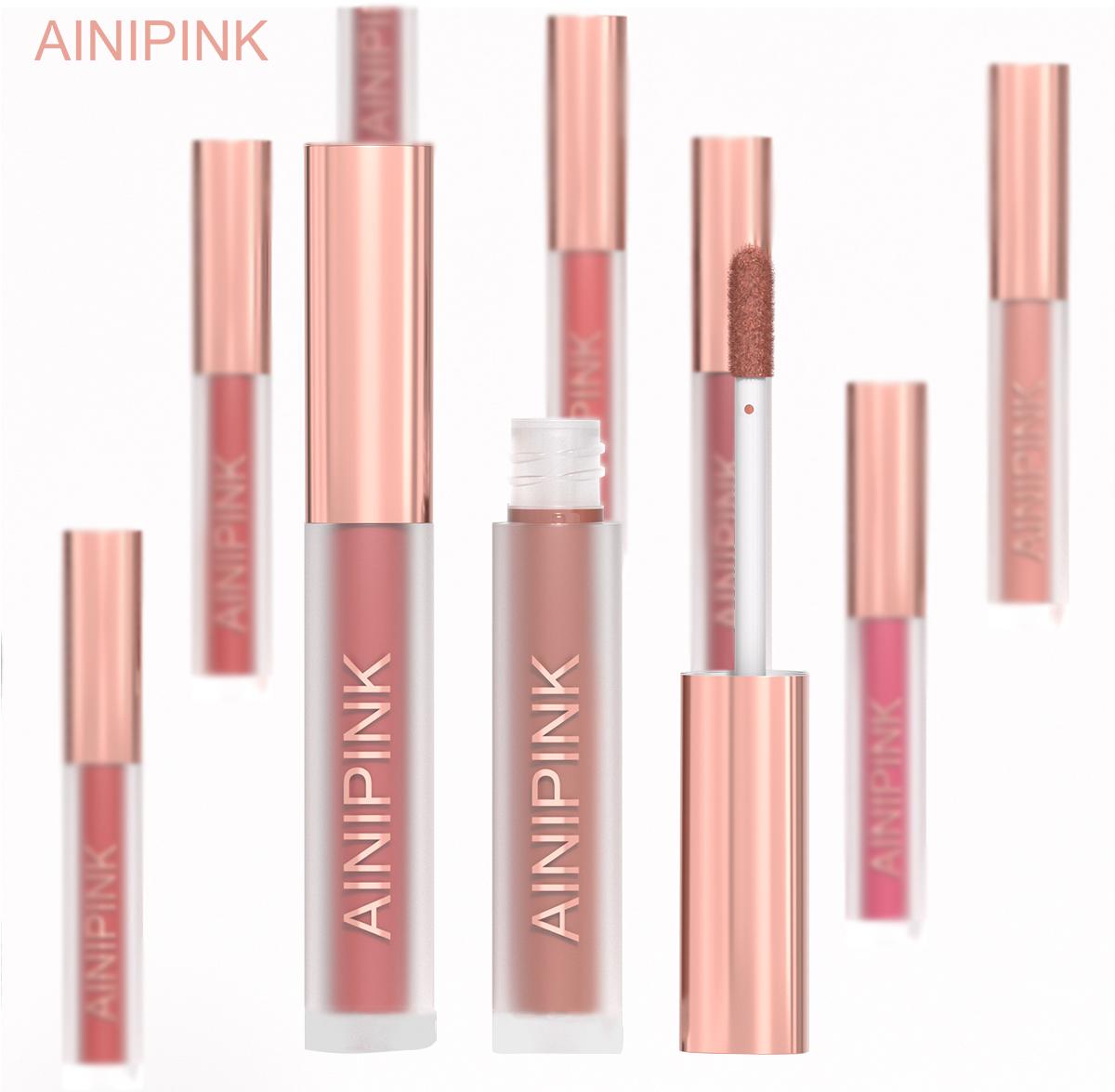AINIPINK 8-Piece Long-Wearing Matte Velvet Lip Makeup Set, Waterproof & Smudge-Proof, Long-Lasting Cosmetics for Women