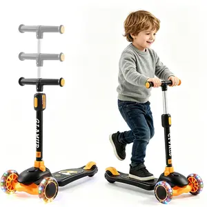 Glamup Foldable Kid Scooter for Kids 3-12 Years Old 3 Wheel Toddler Scooter with Light Up Wheels Adjustable Height Outdoor Toys Gift for Boys Girls Stepless Height Adjustment & Certified Safety