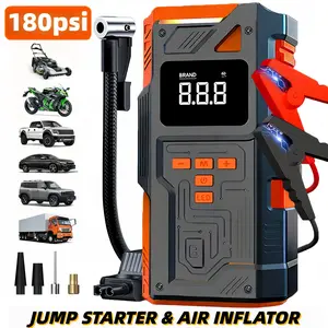 10-in-1 Wireless Car Repair Tools, Car Digital Tire Inflator (including 180 PSI air compressor and 12/24V battery boost starter, 8000mAh battery pack, tire pressure monitor, flashlight, jumper connector and inflation accessories)