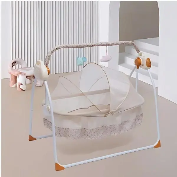 Auto Swing Music Electric Cradle Remote Control Baby Rocker Foldable For Home with Soft Liner & Safety Net