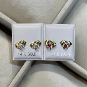 14K Gold Dolphin CZ Earrings