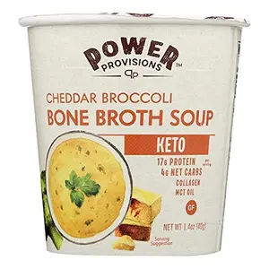 Power Provisions Cheddar Broccoli Bone Broth Soup Cups - Keto Instant Soup Cup - Collagen Infused with 17g of Protein - Gluten-Free Soup - 1.2 oz. - Pack of 1