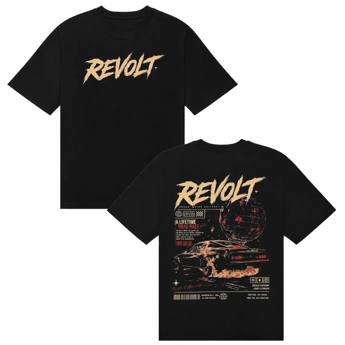 Mens Black Oversized Graphic T-Shirt Urban Motor Culture Muscle Car Drift Flame Print Streetwear Racing Lifestyle Tee Viral 2026 Trend High Demand Casual Wear Soft Cotton Comfort Fit Daily Driver Style Exclusive Limited Drop