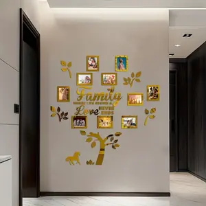 2D Acrylic Photo Frame Wall Decor with Hanging Chart Templates - Perfect for Family Tree, Wedding, Anniversary, Home Decor, New Year Christmas & Back to School, Heartwarming Quotes "Home Is Where The Heart Is"