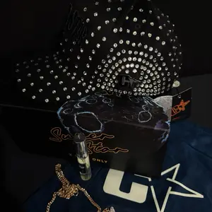 Supr Star X Cash Only Black Rhinestone Embellished Adjustable Snapback Hat for Men Women with Stylish Design