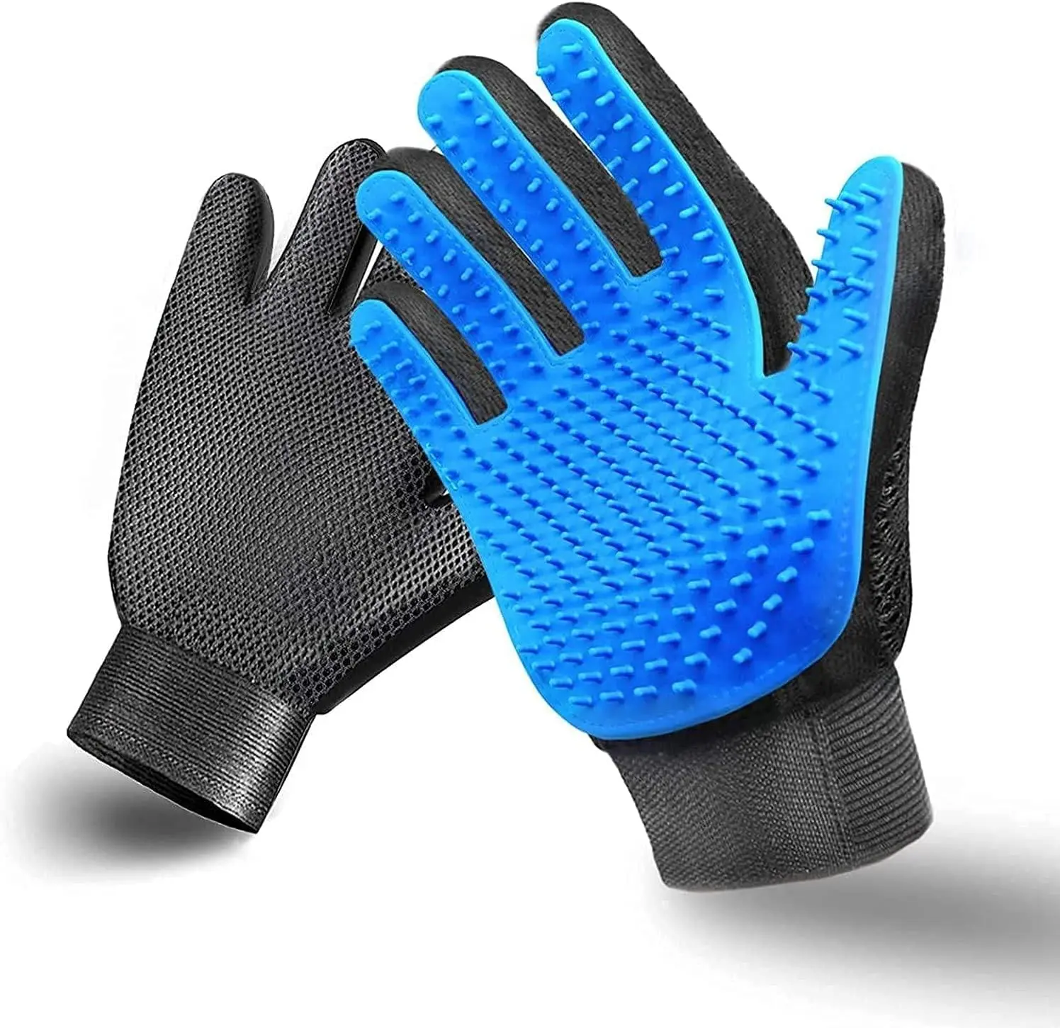 Pet Grooming Gloves with Silicone Tips - Adjustable, Flexible Fingers, Breathable Mesh Fur Removal Tool for Dogs & Cats - Gentle Massage, Mess-Free Cleaning Deshedding Mitt for Long & Short Fur Daily Grooming