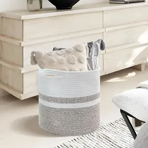 Storage Baskets for Organizing Nursery Small Round Woven Storage Basket Cotton Rope Basket with Handles