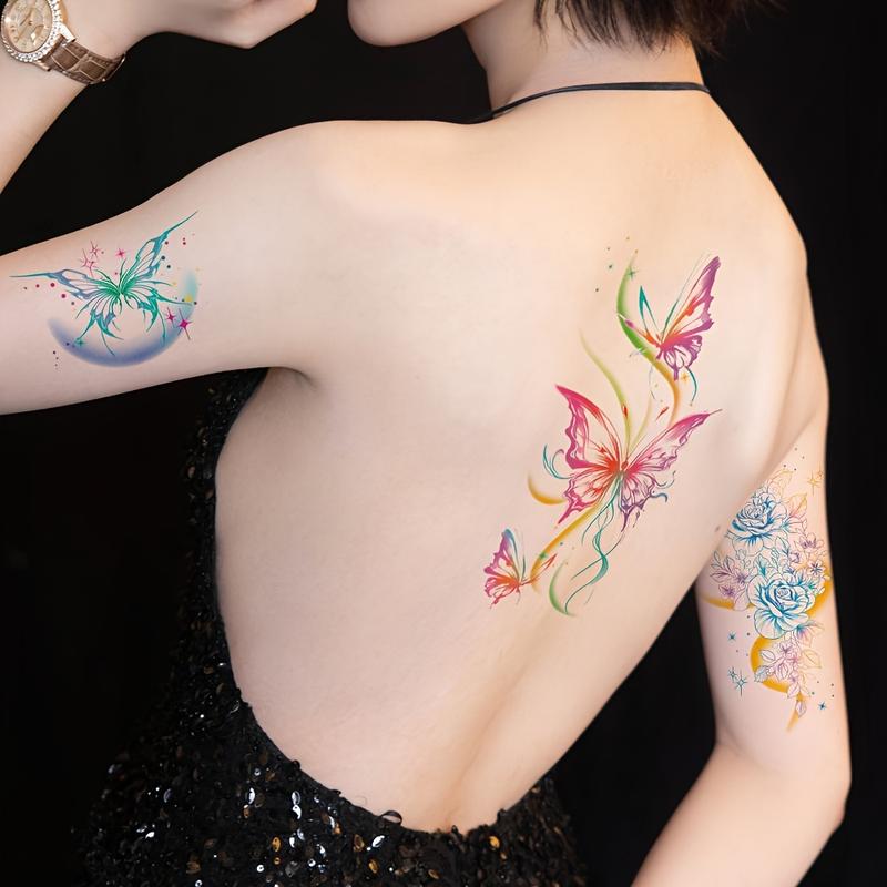 Women's 5-Sheet Black Flower Butterfly Temporary Tattoo Stickers, Advanced Sensual Arm Designs, Waterproof, Durable, Suitable for Face/Body/Neck, Artistic Fake Tattoos for Beauty & Personal Care Makeup