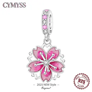 New 2026 Original 925 Sterling Silver Flowers Plant Rotating Cherry Blossom Pendant Charms Beads For Necklace DIY Bracelet Fine Jewellery Gift for love