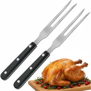 2 Pieces 10.6 Inch Long Carving Meat Fork, Stainless Steel Serving Fork with Plastic Handle, Kitchen Tableware for Barbecue Turkey Dinner Cooking