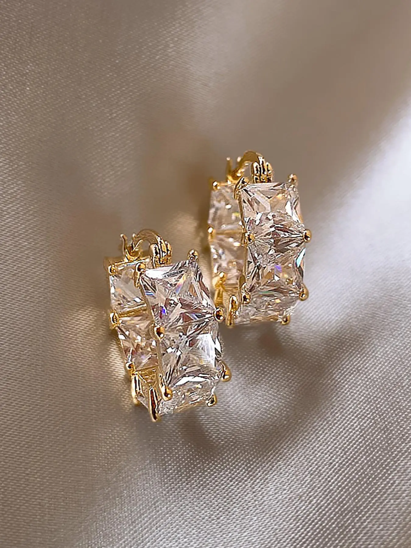 Elegant Square Shaped Sparkling Zirconia Decorated Earrings, Stud Earrings, Fashion Jewelry for Party, Daily Clothing Decor, Trendy All-match & Exquisite Jewelry for Birthday Gift