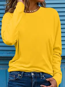 Women's Casual Thin Long Sleeve Round Neck T-Shirt Women Tops, Spring & Fall Fashion, Fitted Plain Top,Daily Wear, Womenswear