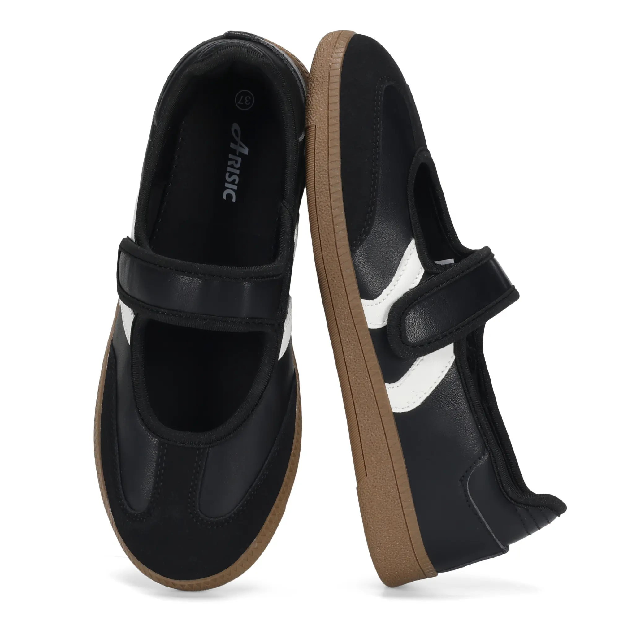 Women's Adjustable Mary Janes Casual Shoes - Faux Suede Step In Training Shoes with Stripe Elastic Straps, Memory Foam, Lightweight