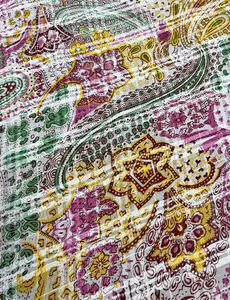 White & Colorful Paisley Print Sheer Textured Georgette Fabric - 3 yds
