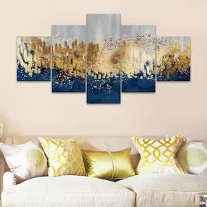 Abstract Art Canvas Painting, 5 Counts/set Blue & Gold Fantasy Abstract Wall Art, Modern Home Decor, Wall Decor for Home Living Room Bedroom Office, Poster, Artwork
