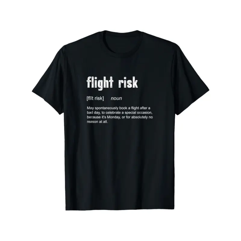 Unisex Flight Risk All Over Print Tshirt - Menswear Crew Neck, Shortsleeve, 100% Cotton Knitted Fabric, Lightweight, Breathable, for Frequent Travelers, All Seasons Casual Top