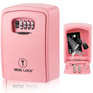 Iron Lock Wall Mount Key Lock Box XX-Large, Combination, Outdoor (Pink)