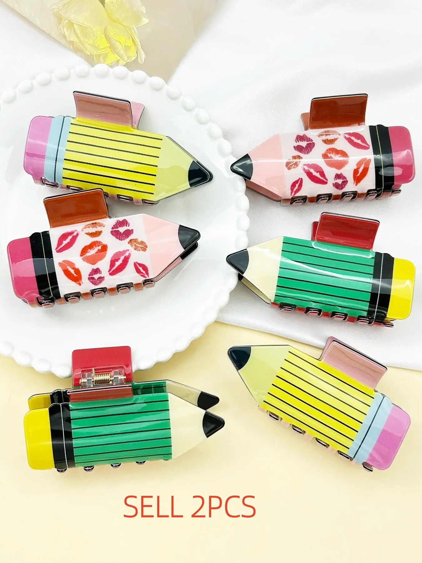 2pcs ladies' pencil shaped hair claws, cute cartoon shark clip hair accessories, gentle half zip hair claws, colorful, New Year gifts, Valentine's Day hair accessories, New Year party hair accessories, fashionable campus hair accessories