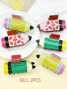 2pcs ladies' pencil shaped hair claws, cute cartoon shark clip hair accessories, gentle half zip hair claws, colorful, New Year gifts, Valentine's Day hair accessories, New Year party hair accessories, fashionable campus hair accessories