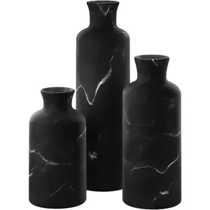 Black marble look vase set vases home decor premium quality for holding pampas grass driedfresh flowers vases for decor kitchen bedroom office living room or shelf decor