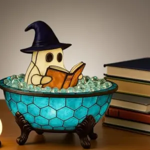 ZY Ghost Bubble Bath Lamp, Halloween Cute Ghost Night Light, LED Lamp for Bathroom Decor, Color-Changing Mood Light, Ghost-Themed Bathtub Accent Lamp for Halloween Party or Gift Animated Alien Halloween Inflatable Decor halloween  decor