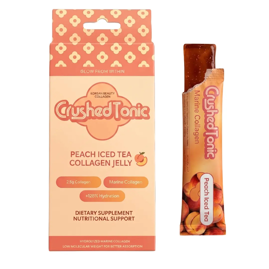 Crushed Tonic Peach Iced Tea Jelly Collagen – Marine Hydrolyzed Collagen Peptides Snack Sachets for Skin, Hair & Nails - Gluten Free Sugar Free Non-GMO Halal Kosher Korean Beauty Supplement