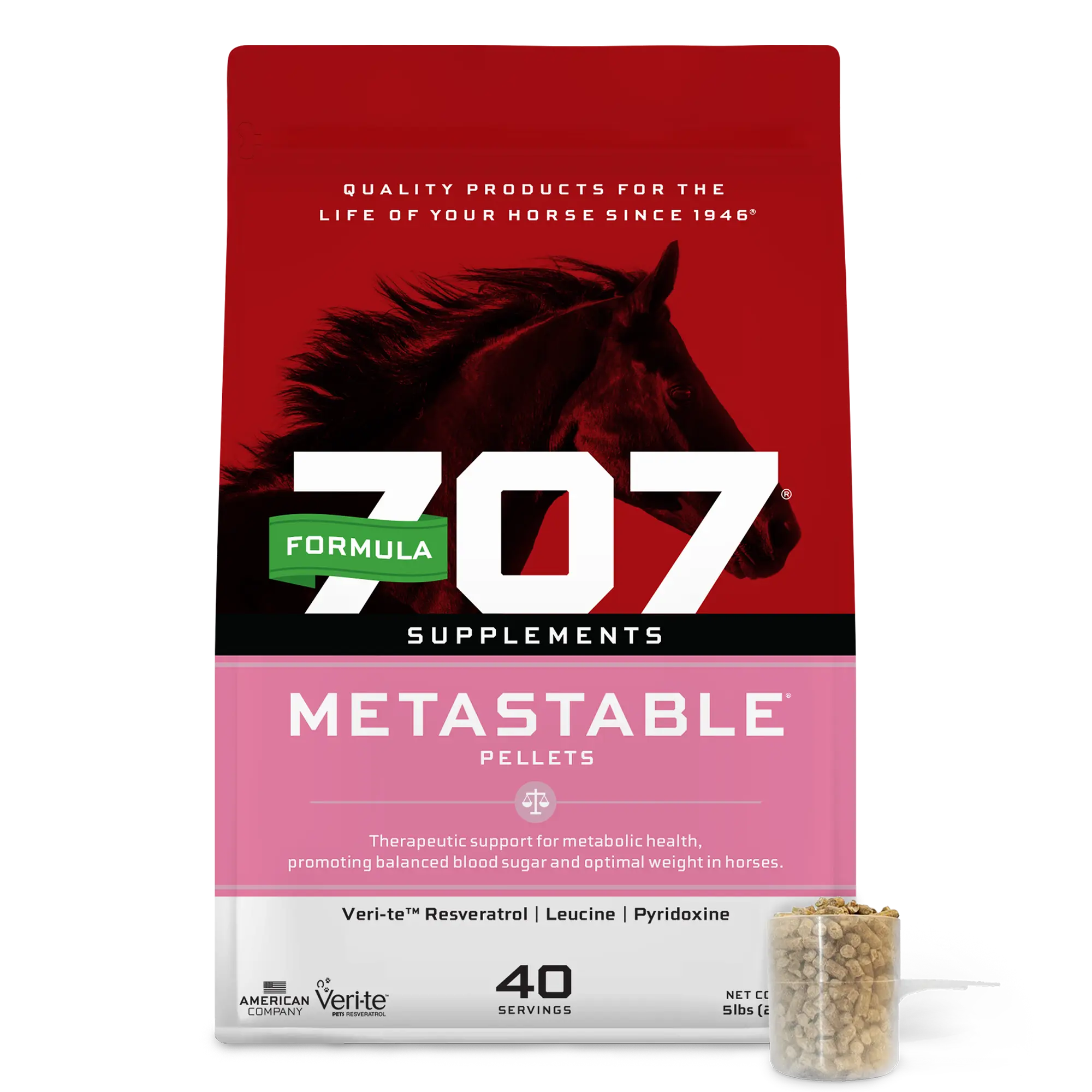 Formula 707 MetaStable Pellets for Horses - Support for Horses with Metabolic Issues - 40 Servings