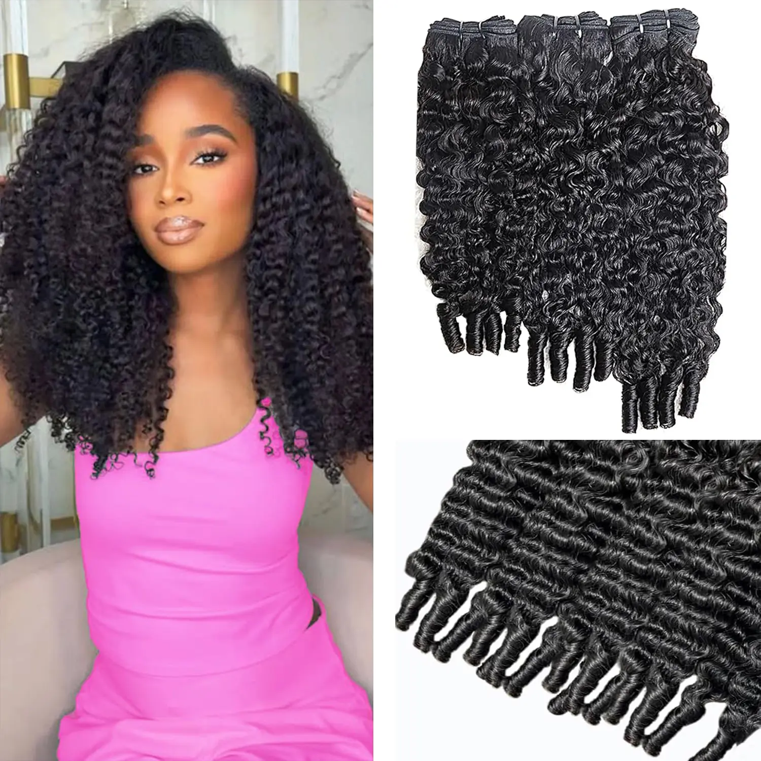 Burmese Curly Bundles Human Hair 16 18 20 inch 15A Grade 100% Unprocessed Brazilian Virgin Hair Weave with Spiral End 3c4a Quick Weave Real Human Hair Extensions for Black Women Natural Black