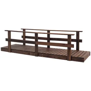 7' Wooden Garden Bridge – Strained Finish. Safety Handrails on Both Sides. Solid Wood with Water-Resistant Varnish. Max Load: 396 lbs