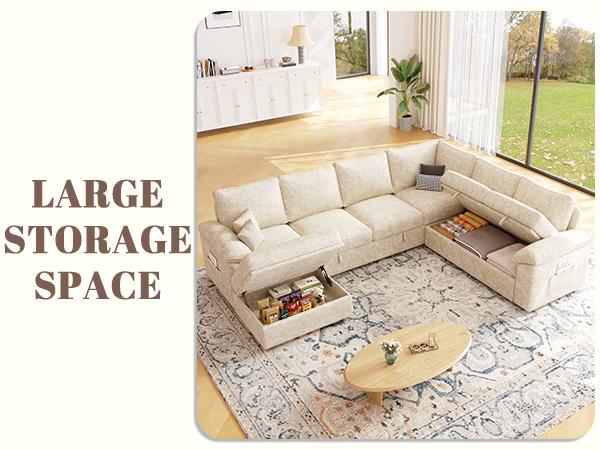 【3-4 Packages】108 Inch Sectional Sleeper Sofa with Pull Out Bed, U Shaped 5/7 Seat Modular Sectional Sofa with Storage, Sectional Couches for Living Room, Cloud Modular Couch, Removable Sofa Cover#daybed