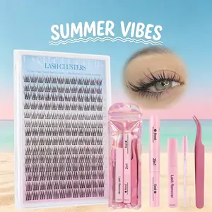 SOSIAYCICI Natural Lash Extension Kit 168Pcs Lash Clusters Kit Wispy&Natural Eyelash Extensions 9-12MM Individual Lashes Extensions with Bond and Seal Lash Glue Remover and Eyelash Extension Tweezers Brush DIY at Home Makeup Cosmetic SummerVibe
