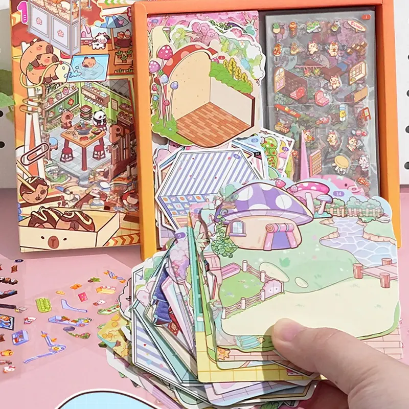 100 Sheets/book Decorative Sticker Book, Sticker Cards, Aesthetic Stickers, Scenes Stickers, Vintage Japanese Fantasy World Theme, Multi-Scene Decoration, Perfect Gift for Holidays Birthdays