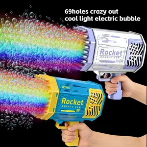 69 Holes Toy Bubble Gun for Kids Bubble Machine for Toddlers 1-3 4-8 Girls Boys, Rechargeable Bubble Blower Guns for Wedding Summer Outdoor Party with Bubble Solution