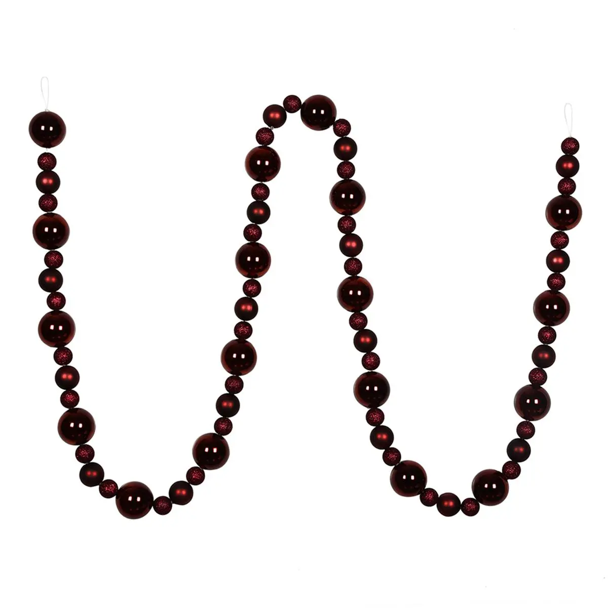 212 MAIN 9 ft. Burgundy Shiny Finish Plastic Mixed-Sizes Colored Ball Garland, Christmas Ornaments, Festive Home Decoration, Ball Garland Christmas Decor, Colored Balls Christmas Decor
