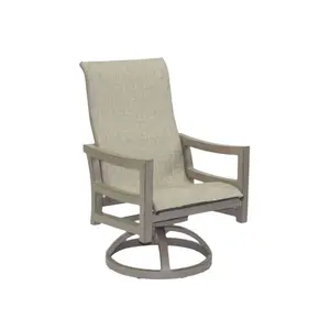 Castelle, Roma, Sling Swivel Rocker Dining Chair, Weathered Wood Finish, Augustine Oyster Sling, Grade E