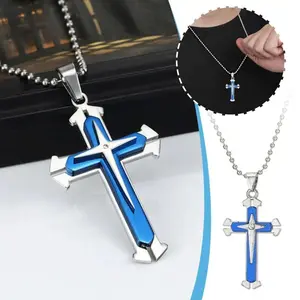 4 Pieces Fashion Knight Cross Pendant Necklace Set - Stylish Men's Accessories, Fashion Jewelry for Everyday Wear, Special Occasions and Gift Giving - Durable and Long Lasting - Halloween, Christmas Gift