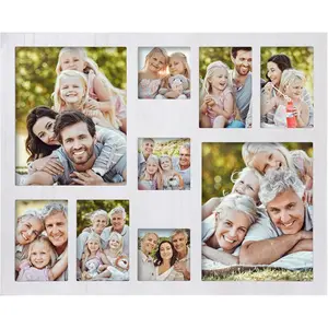 Collage Picture Frame 4x6 8x10 and 4x4 Photos -Large Size 9 Openings White Picture Frame Wall Decor for Wall Mounting Vertically or Horizontally- Home and Family Display 4x6 8x10 and 4x4
