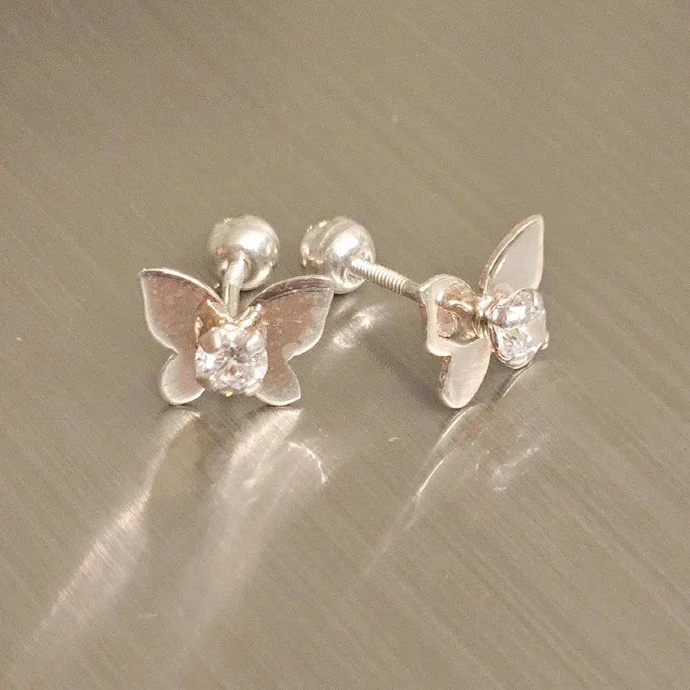 950 Silver Stud Earring Butterfly Shape with Zircoin 1cm - Elegant Jewelry for Women
