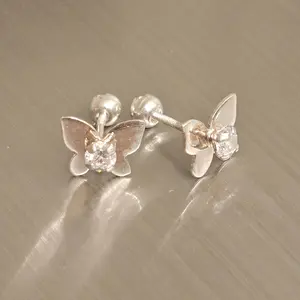 950 Silver Stud Earring Butterfly Shape with Zircoin 1cm - Elegant Jewelry for Women