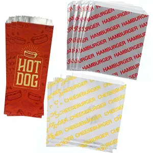 Printed Foil Sacks for Hamburger, Cheeseburger and Hot Dog-24 Hamburger Bags, 24 Cheeseburger Bags and 48 Hot Dog Bags (Silver, Red, Yellow)