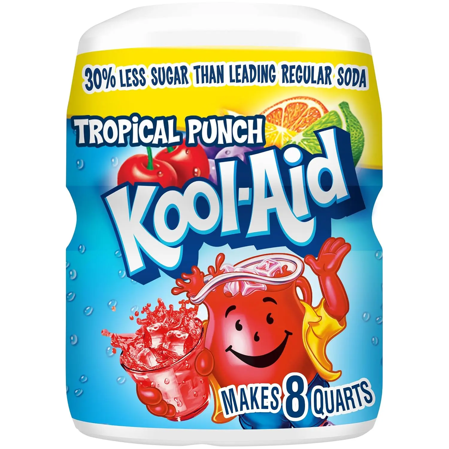 Kool-Aid Tropical Punch Powder Drink Mix 19 oz Canister Caffeine Free, Gluten Free, Vitamin C Drink Mix, Makes 18 Servings, Multi-Serve Beverage for Family, Parties & Everyday Refreshment Fruity Mixed