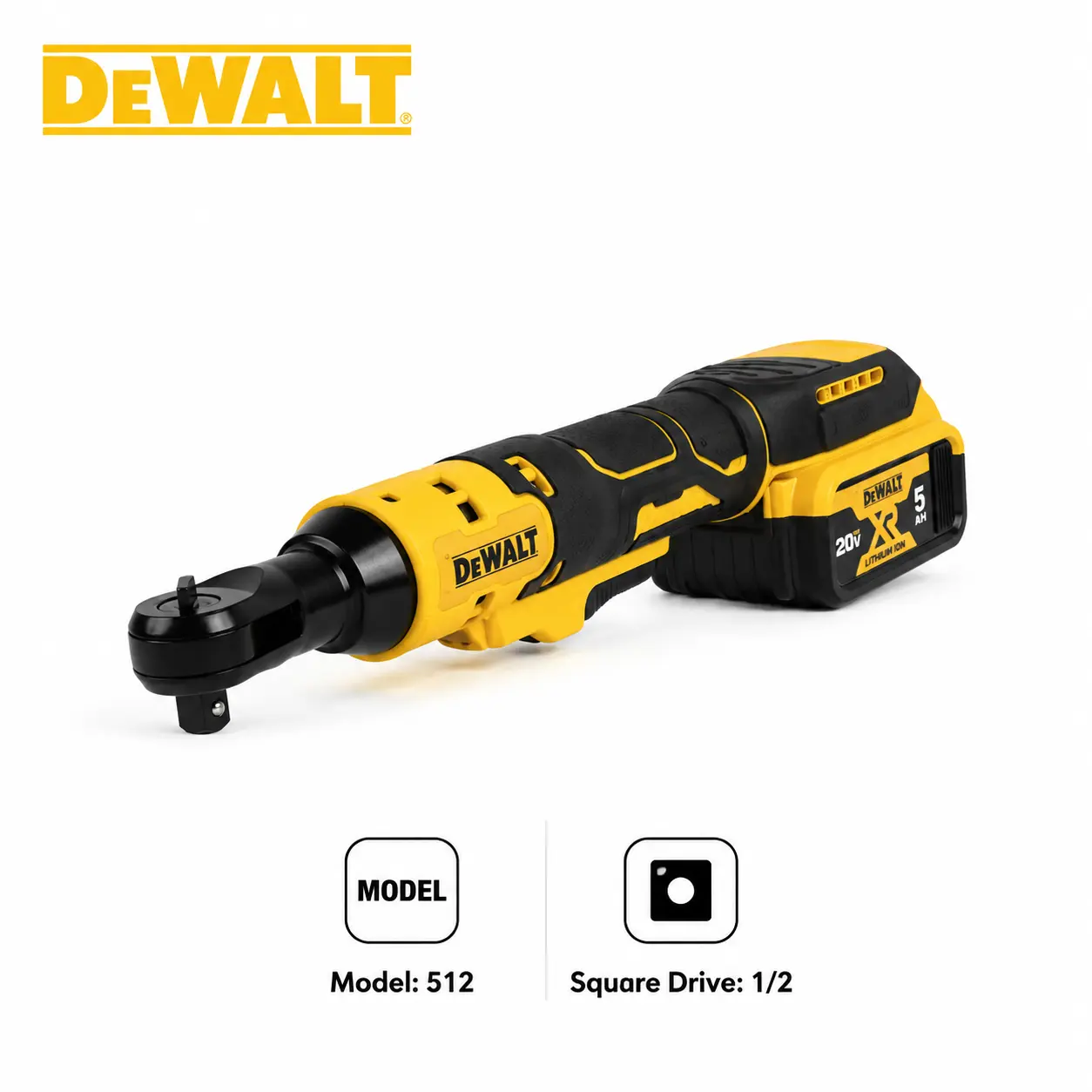 DEWALT DCF512 1/2 Inch Cordless Ratchet Wrench Power Tool for Automotive Repair Vehicle Maintenance Mechanical Service Engine Work Tight Space Bolt Removal Installation Garage Workshop Use High Torque Fastening Tool