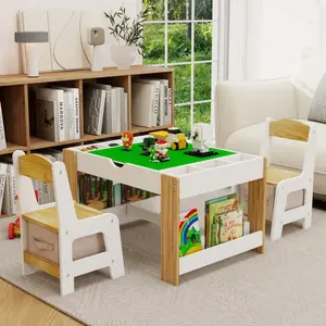 🔥 [SOIYELIFE] 2-in-1 Kids Activity Table & 2 Chairs Set - 7 Storage Bins + LEGO-Compatible Surface | Waterproof, Easy Clean, Modern White for Playroom, Bedroom & Learning