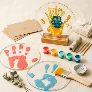 DIY Handprint Acrylic Plaque Kit - Creative Family Memory Keepsake & Couples Anniversary Gift with Paints